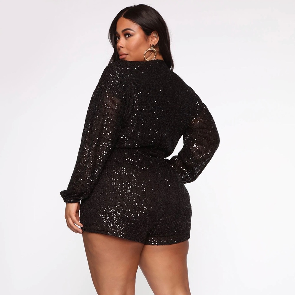 Black Sequin Romper READY TO SHIP - Picture 2 of 4